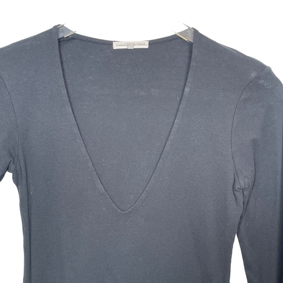 Standard James Perse Black V-Neck Supima Cotton Long Sleeve Mini Dress Size 2 - Picture 8 of 10